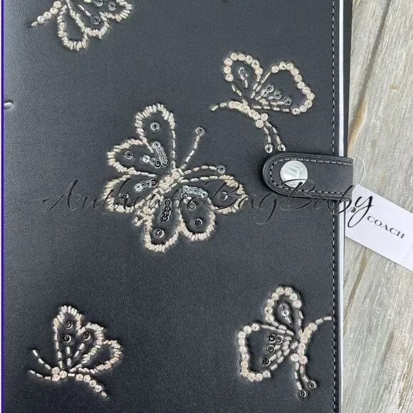 Coach Butterfly Notebook in Smooth Leather Limited Bag Purse Sequins - Picture 2 of 5